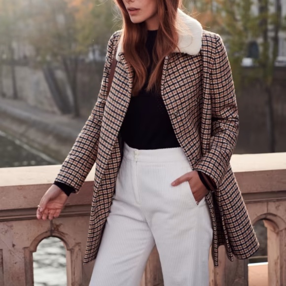 SEZANE BILLY COAT  Ecru Ocher Tiles LINED WOOL BLEND JACKET SIZE 36 - Picture 2 of 16